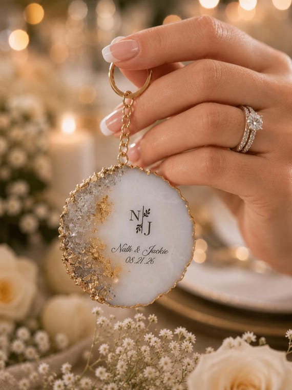 Personalized Golden Wedding Keychain: Elegant Anniversary Favor - Etsy