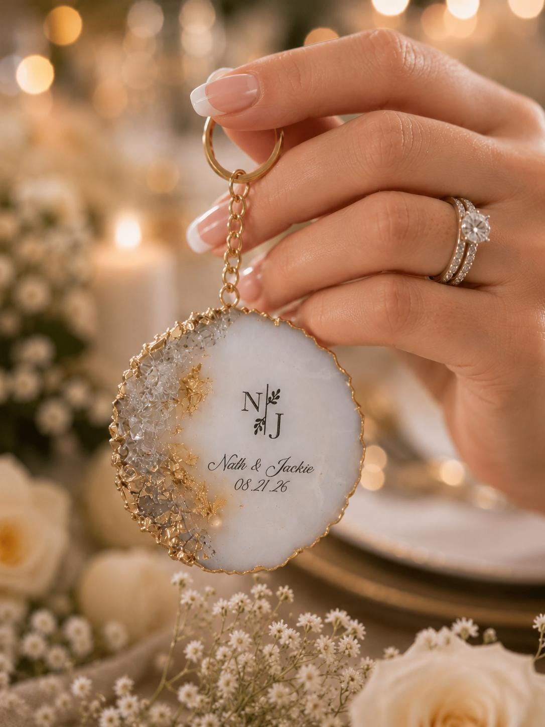 Personalized Golden Wedding Keychain: Elegant Anniversary Favor - Etsy