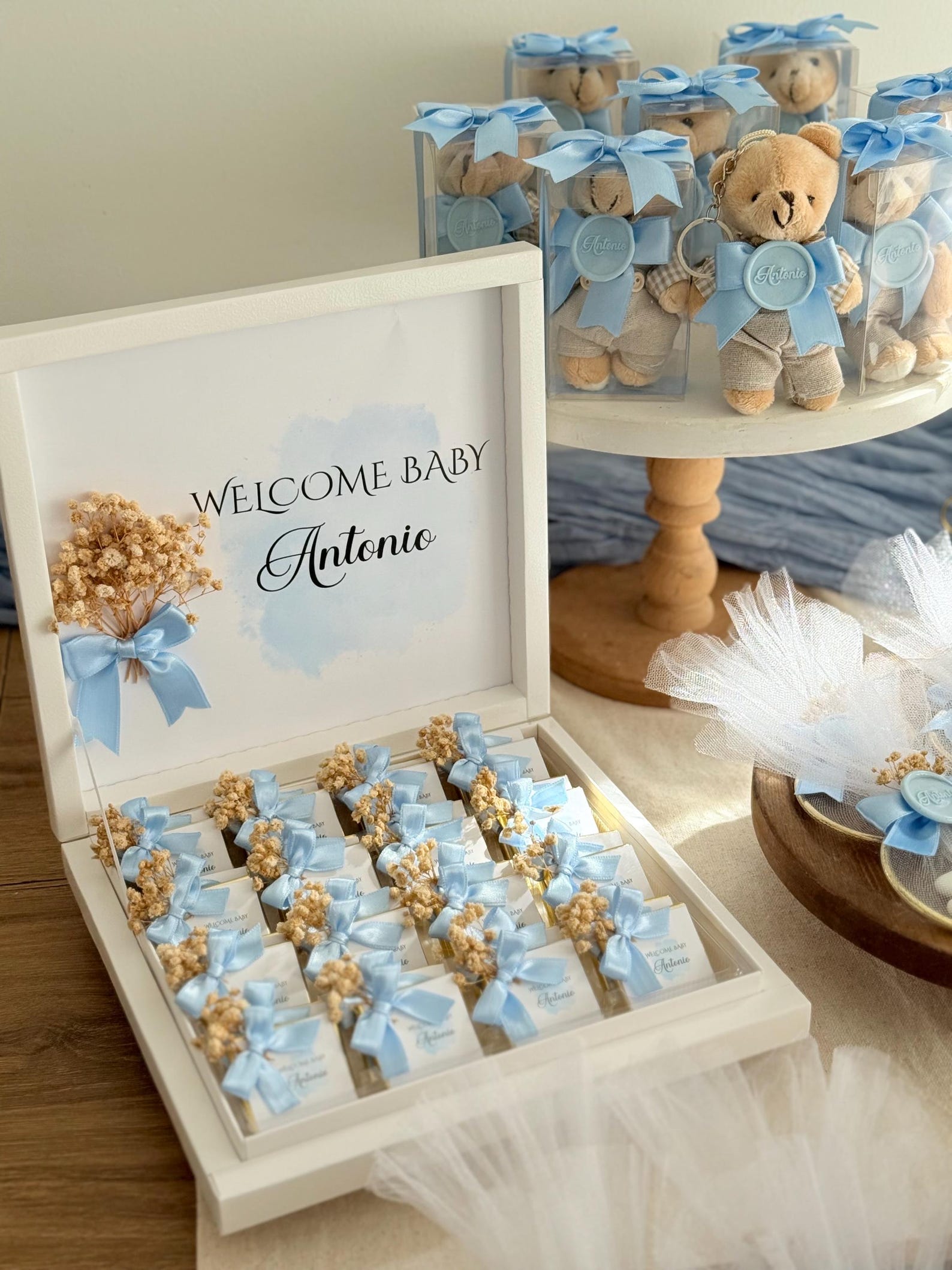 Personalized Teddy Bear Baby Shower Favor Set, 32 Pcs Chocolate, Almond ...