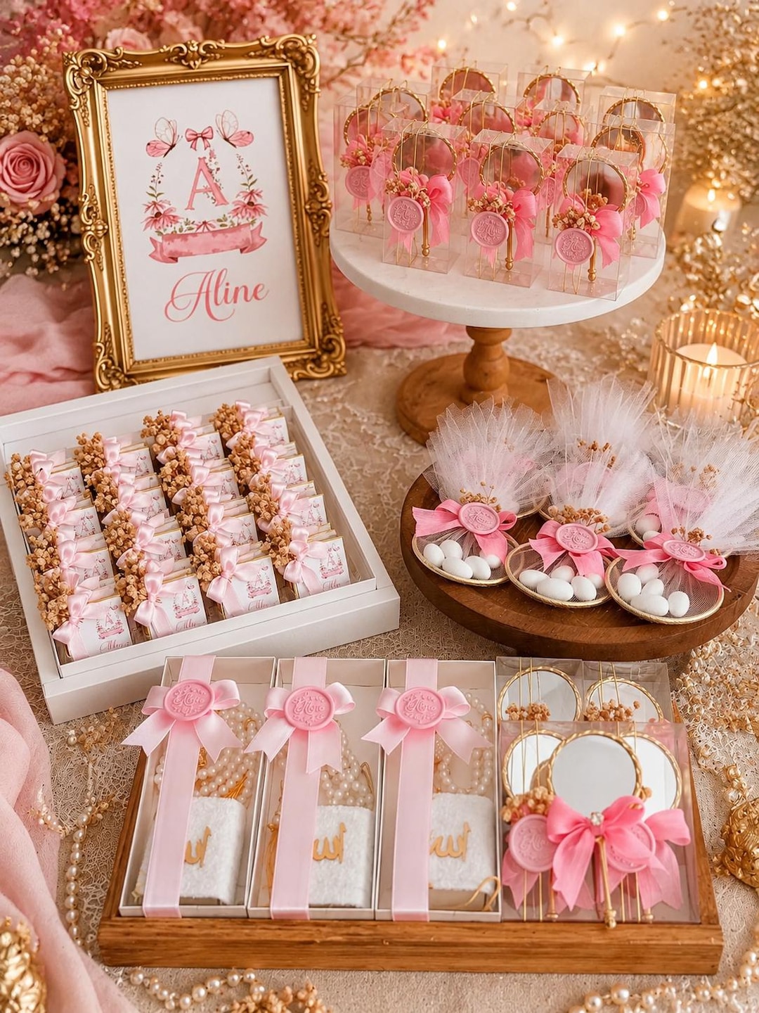 Mini Topper Islamic Islamic Baby Shower Favor Set, Mini Quran, Tasbih, Mirror, Chocolates ...