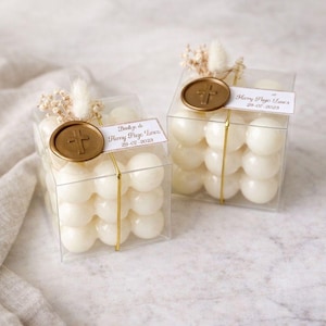 Personalized Bubble Candle Favor Baptism First Communion Christening Confirmation Dedication Scented Elegant Religious Keepsake