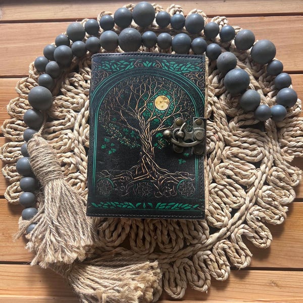 Fast shipping-Beautiful-tree of life-journal-antique-vintage paper-real leather-perfect gift