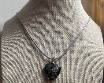 Black Labradorite Wrapped Heart Crystal Necklace