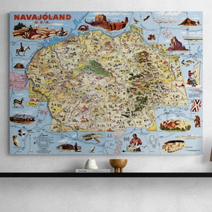 Vintage Map Navajoland USA 1968 Illustrated American Indian Pictorial First Nations Navajo Tribe Poster Wall Art Home Decor Gift