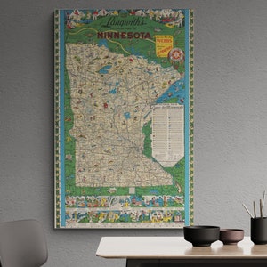 Vintage Minnesota Map Print: 1930s Pictorial Americana Wall Art