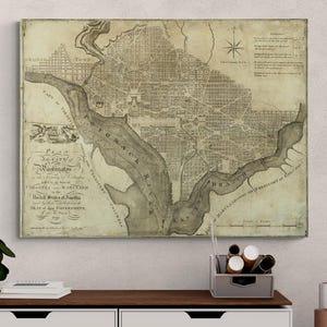 affiche vintage de carte de Washington DC 1795 - impression de plan de ville américaine antique, art mural rétro, décoration historique des États-Unis, cadeau pour les amateurs d'histoire