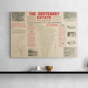 Vintage Karte Frankston South Melbourn Centenary Map 1935 Straßen Alte Karte Antiker Druck Poster Wand Kunst Retro Wohnkultur Geschenk