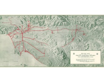 1920年頃のヴィンテージロサンゼルス鉄道地図ポスター：南