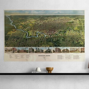 Vintage Houston Karte 1891 Vogelaugen Ansicht Alte Karte von Texas Illustrierter Antiker Druck Poster Amerikanische Wand Kunst Retro Wohnkultur Geschenk