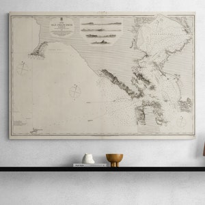 Carta náutica vintage do porto de são francisco 1856, pesquisa da marinha dos eua, mapa histórico americano, pôster, arte de parede, decoração de casa, presente