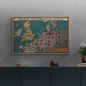 World War 2 Map Britain Spearhead of Attack 1944 Old Military Map Antique European Print Poster War Wall Art Retro Home Decor Gift