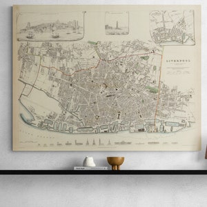 Vintage Landkarte Kingsize England 1836 Fluss Mersey Geschichte Fluss Mersey Landkarte Straßen alte Karte Druck Poster Cafe Wand Kunst Retro Wohnkultur Geschenk