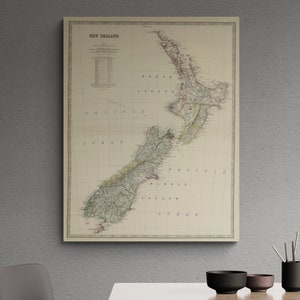 Carte vintage Nouvelle-Zélande 1879 Atlas topographie antique histoire Plan vieille carte impression affiche Art mural rétro décoration maison cadeau pour la classe