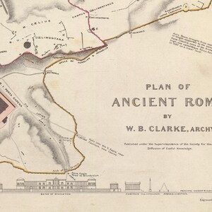 Plan of Ancient Rome Vintage Map Roman Empire Italian History Streets ...