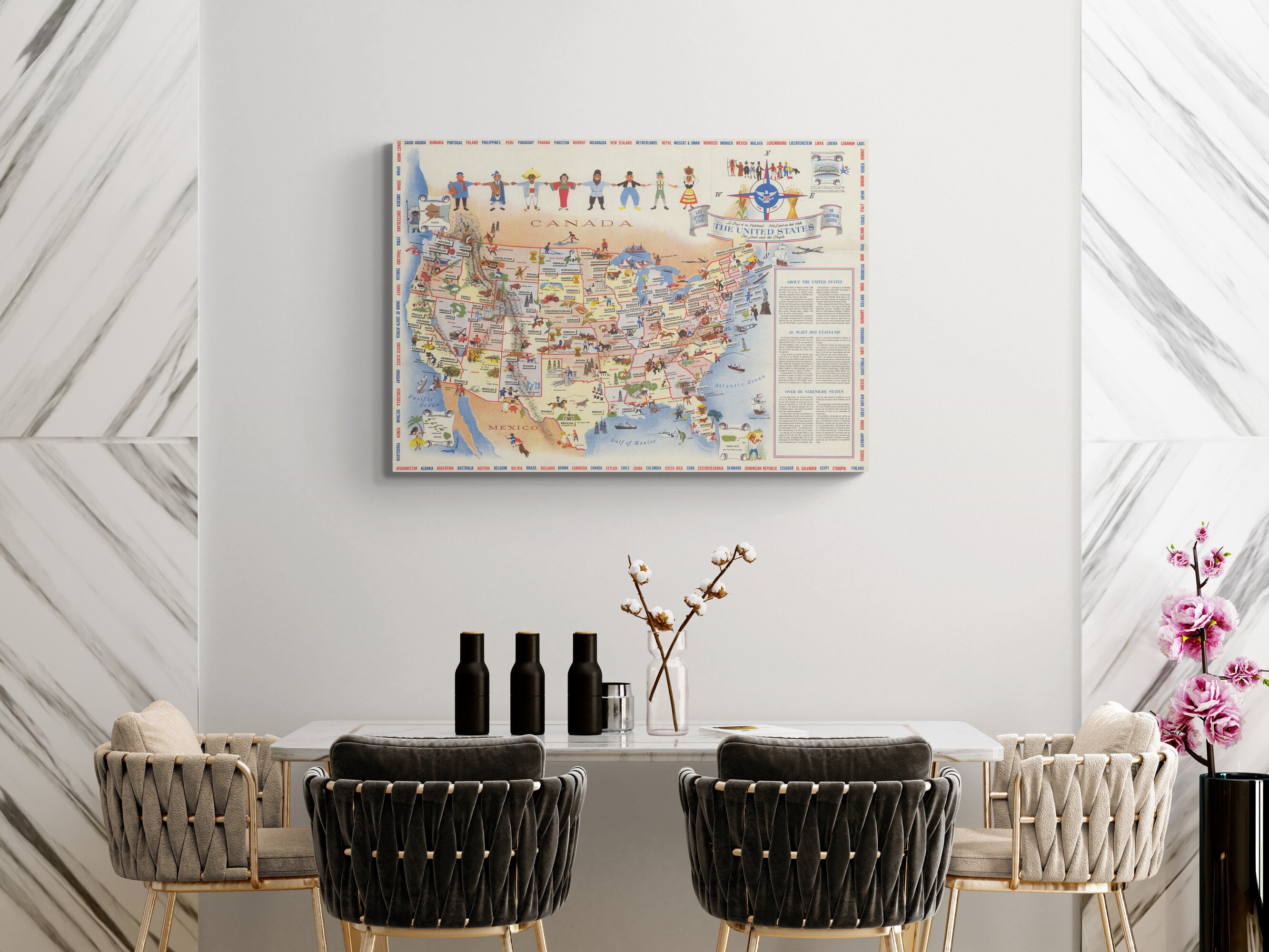 Vintage 1958 United States Map Print: Retro Illustrated Wall Art