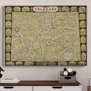 Vintage 1930 Colorado Road Map Poster – Antique American Travel Print, Illustrated Denver Wall Art, Retro Home Decor, Historic Gift