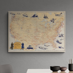 Vintage WW2 Map of United States Military Posts and Bases 1944 USA Army History Air Force Print Poster Marines Wall Art Retro Home Decor