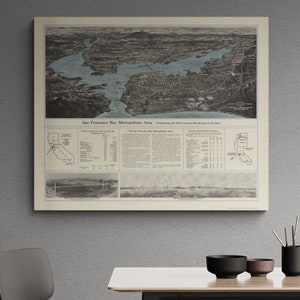 Vintage Karte San Francisco Bay Metropolitan Region 1935 Kalifornien Geschichte Americana Golden Gate Street Map Poster Wandkunst Wohnkultur Geschenk