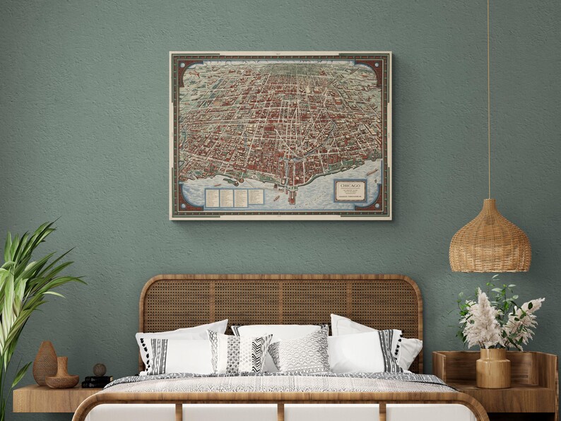 Vintage Chicago Map Print: 1938 Retro Birds Eye View - Etsy