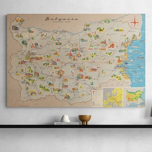Bulgarien Karte 1963 Alt Swarovski Antik Illustrierter Druck Vintage Tourist Osteuropa Poster Wand Kunst Retro Wohnkultur Geschenk Alte bulgarische Karte