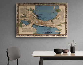 Madison Wisconsin Historical Map Print: 1924 Vintage Retro Wall Art