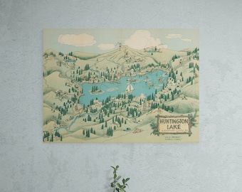 Vintage Map Huntington Lake California High Sierras 1940 Old Travel Map Antique Nature Print Poster Wall Art Retro Home Decor Gift