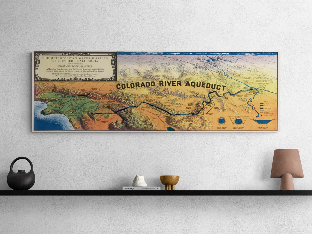 Vintage Pictorial Map Colorado River Aqueduct 1935 Old California Map