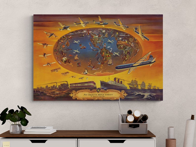 Pan Map Pan Am Vintage Map Poster: 1946 Flying Clippers, Pacific Islands - Etsy
