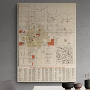 Vintage 1943 carte des rues de Tucson, Arizona - impression de carte de voyage antique - affiche du sud-ouest des États-Unis - art mural rétro - cadeau de décoration historique
