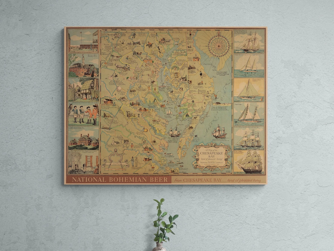 Vintage 1959 Chesapeake Bay Map Print: Retro Sailing Wall Art - Etsy