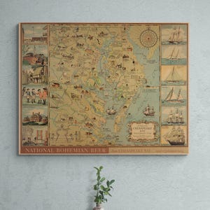 Carte vintage de la baie de Chesapeake, 1959 | Pays de la vie agréable, impression antique des Etats-Unis | Art mural voile rétro | Cadeau déco | Affiche ancienne de carte