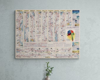 1937年航空地図。アメリカ航空路線図。歴史的版画、リトグラフ額装。88