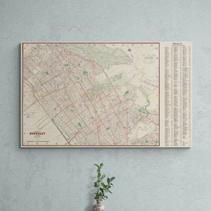 Mapa antigo de Berkeley, Califórnia, 1954, mapa de rua, impressão antiga vintage, pôster da universidade, arte de parede de Albany, decoração de casa retrô americana, presente