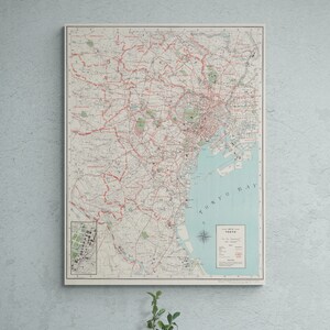 Vintage Tokyo Map Print: 1954 Bilingual Japanese Street Art
