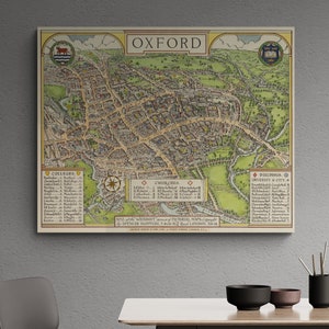 Oxford-Karte, England, 1921, Vintage, illustriert, Vogelperspektive, Universitätsgeschichte, Straßen, alte Karte, antiker Druck, Poster, Wandkunst, Retro-Heimdekoration