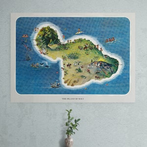 Vintage Map of the Island of Maui Hawaii 1968 Old Illustrated Map USA Print Poster Hawaiian Wall Art Retro Island Style Home Decor Gift