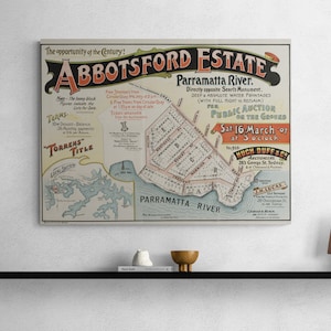 Abbotsford Sydney Vintage Estate Map 1907 Parramatta River Straßenkarte Poster Wandkunst Home Decor Geschenk