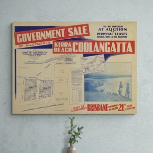 Carte vintage Kirra Beach Coolangatta Gold Coast Estate vente carte 1938 rues vieille carte impression antique affiche murale art rétro décoration cadeau