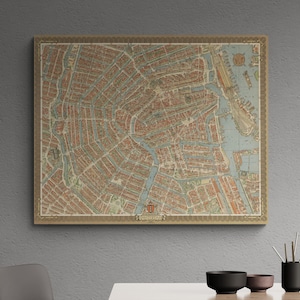 Carte vintage Amsterdam 1956 Vue aérienne de l'ancienne carte des Pays-Bas, Europe antique, impression affiche, art mural, Hollande rétro, décoration d'intérieur, cadeau