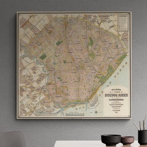 Affiche de carte de Buenos Aires vintage 1921 - impression de carte de la ville de l'Argentine antique - décoration murale rétro Plano De La Ciudad De Buenos Aires