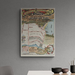 Vintage Karte Mosman Sydney Sydney 1912 Landkarte 1912 Cifton Gardens Taylors Bay Streets Alte Karte Antiker Druck Poster Wand Kunst Retro Home Decor