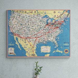 Mapa do sistema de companhias aéreas americanas vintage 1946 mapa de transporte antigo dos eua impressão de aviação antiga poster de viagem arte de parede retrô decoração de casa presente