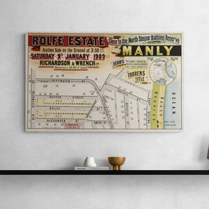 Rolfe Objekt Manly Vintage Landkarte 1909 North Steyne Sydney Straßen Alte Karte Antiker Druck Plakat Wand Kunst Retro Wohnkultur Geschenk