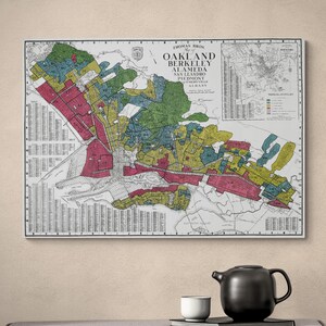 Vintage 1930s Redlining Map Oakland Berkeley Alameda California Antique Poster Print