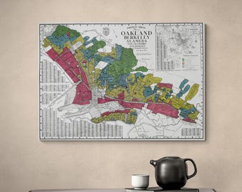 Vintage 1930s Redlining Map Oakland Berkeley Alameda California Antique Poster Print