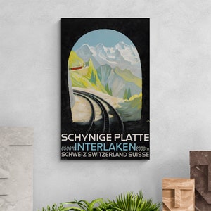 Vintage Travel Poster Interlaken 1940s Schynige Platte Retro Switzerland Illustrated Print Suisse Railway Wall Art Home Decor Gift