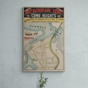 Vintage Landkarte Como Höhen Sydney 1888 Holt Sutherland Objekt Verkaufs Karte Straßen Alte Karte Antiker Druck Poster Wand Kunst Retro Wohnkultur Geschenk