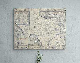 Texas Map Vintage 1939 Pictorial Sketch State Parks Old Texan Map Antique Print Illustrated Poster Wall Art Retro Home Decor Gift