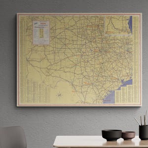 Vintage 1942 Texas Straßenkarte - Antike USA-Reisestraßenadresse Poster, Retro Texan Print Wandkunst, Southwest Home Decor Geschenk
