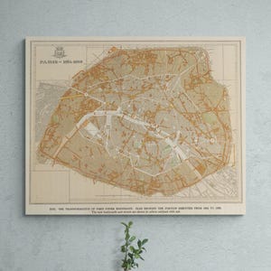 Mapa de Paris Haussmann Vintage 1854-1889 | Pôster de Mapa de Rua de Paris Antigo | Arte de Parede de Arquitetura Francesa | Decoração Retro | Presente para Amantes de História